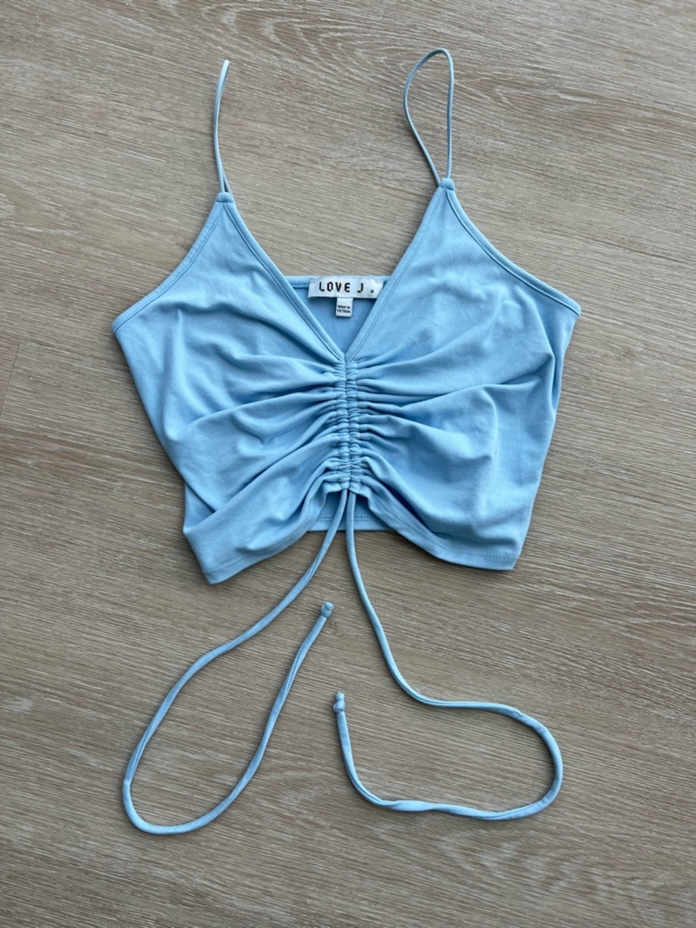Baby Blue Ruched Drawstring Coachella Festival Summer Crop Cami Women's Medium